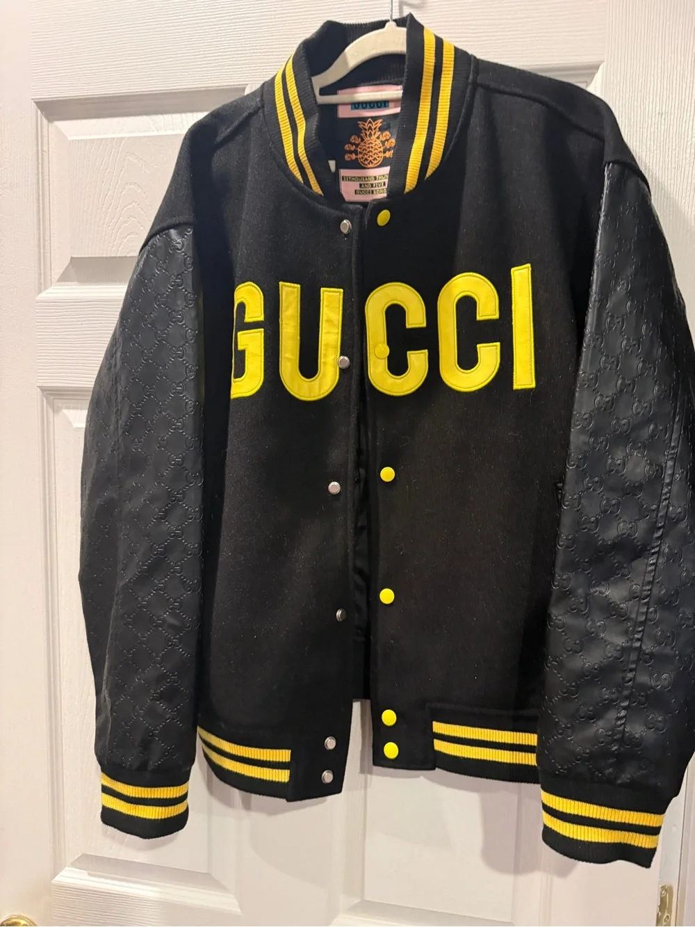 Gucci Black and Bright Yellow Letterman Jacket